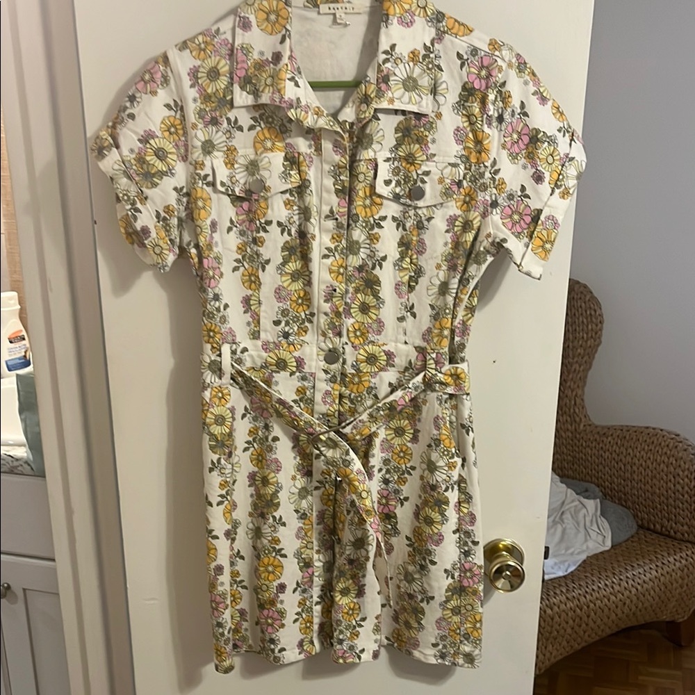 Floral Button-Up Dress with Belt